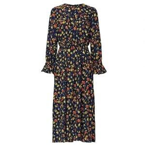 Victor Alfaro Women's Watercolor Floral Navy/Orange/Yellow Poly Dress